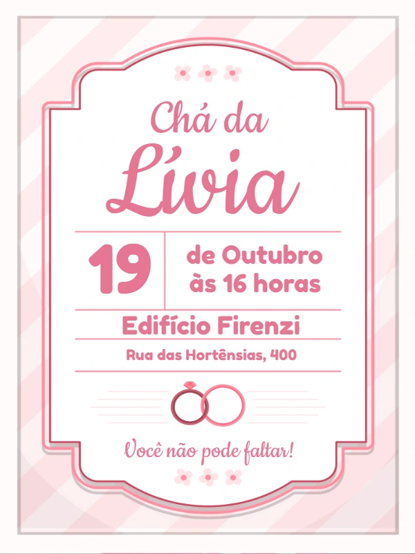 Convite Chá de Panela Rosa Clássico para Editar Online