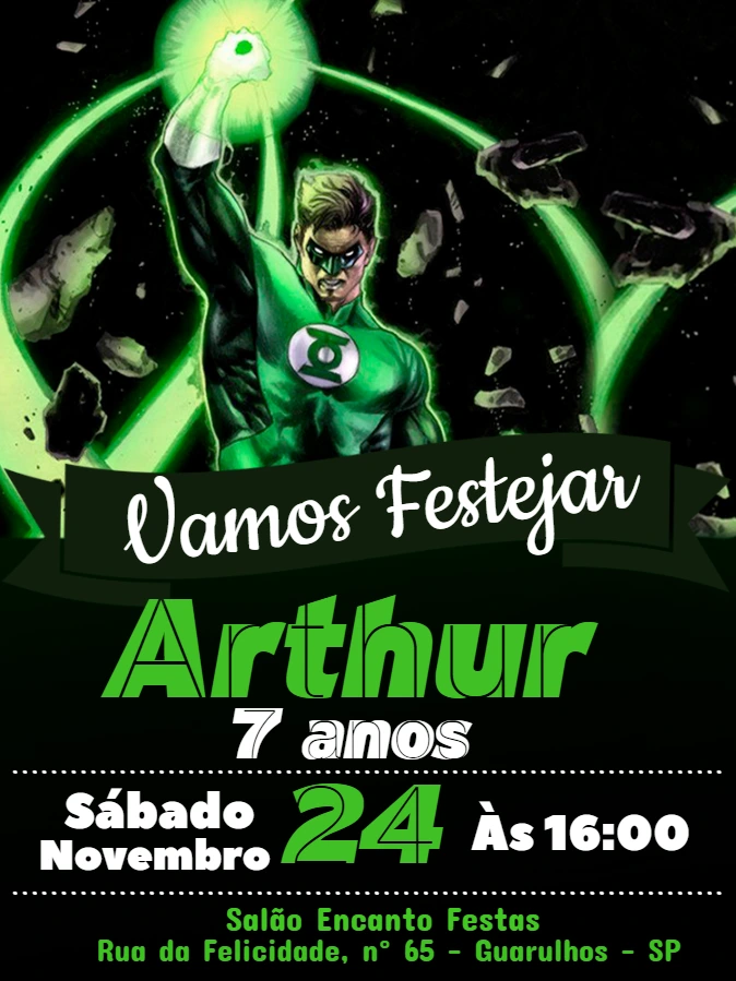 Convite Aniversário Lanterna Verde para Editar Online