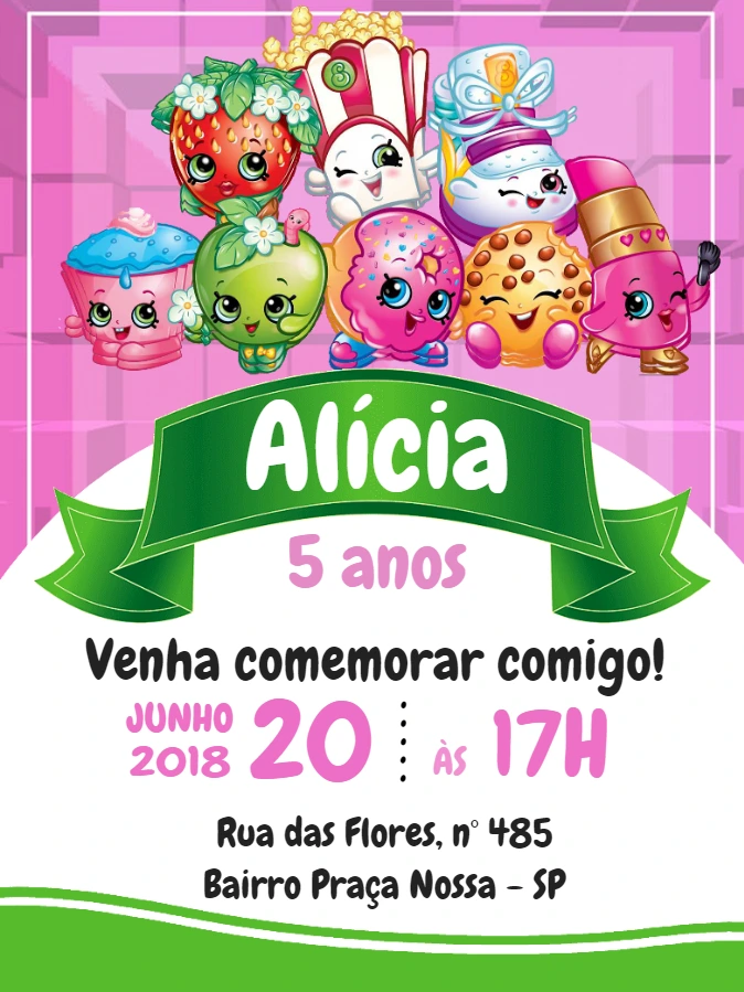 Convite de Aniversário Shopkins para Editar Online