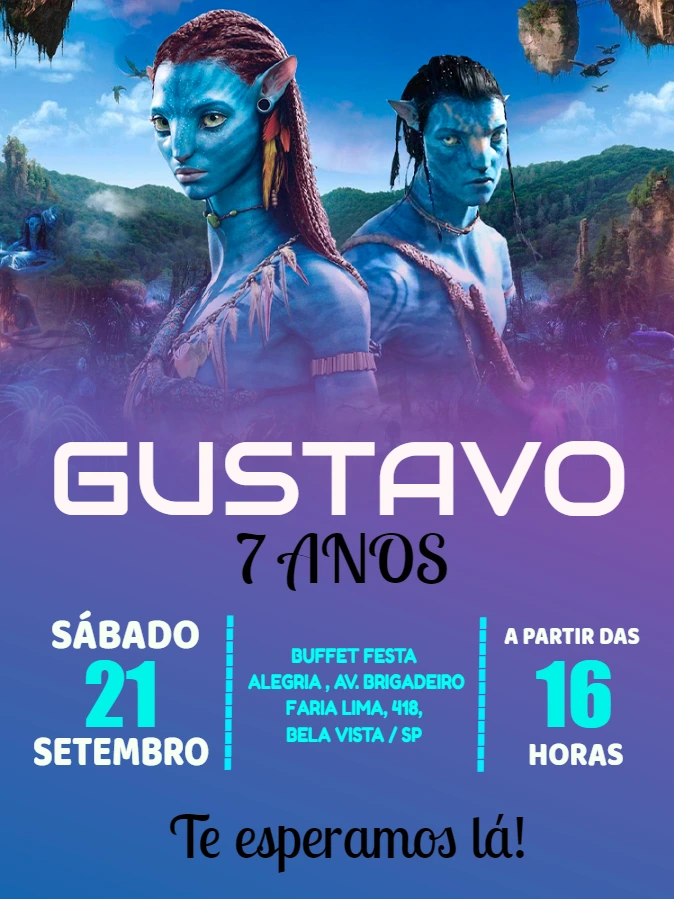 Convite de Aniversário Avatar com Personagens para Editar Online