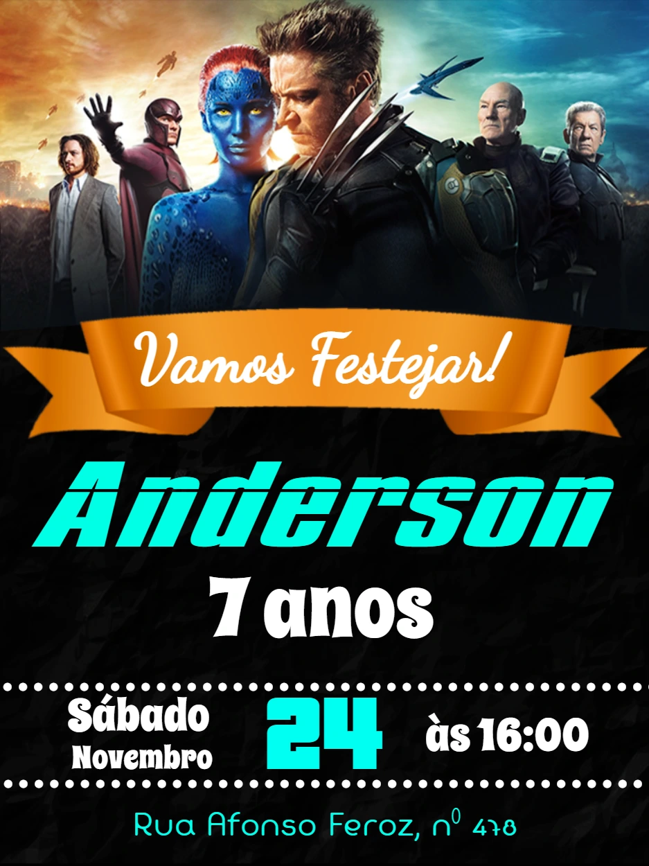 Convite de Aniversário X-Men com Personagens para Editar Online