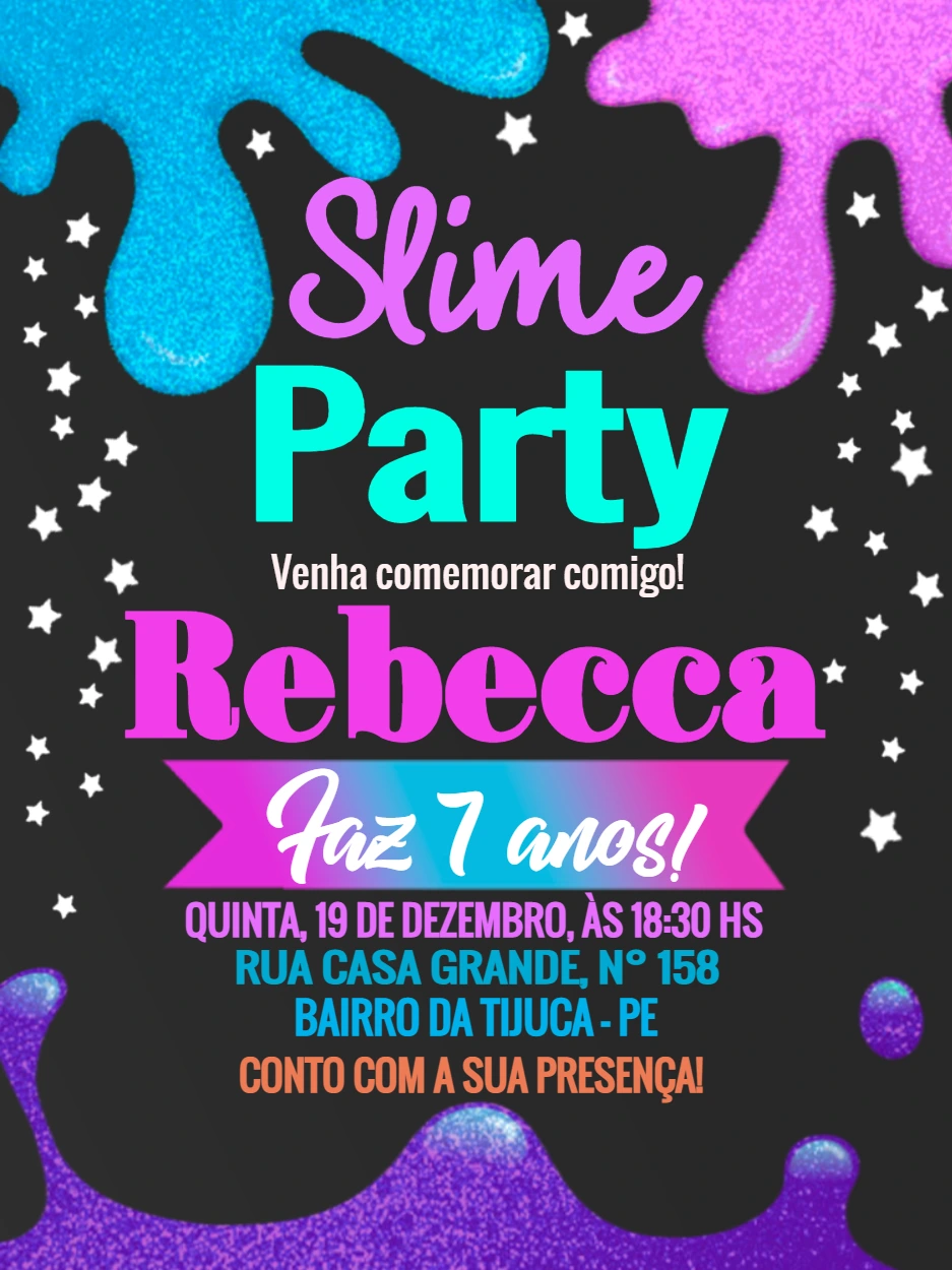 Convite de Aniversário Slime Colorido para Editar Online