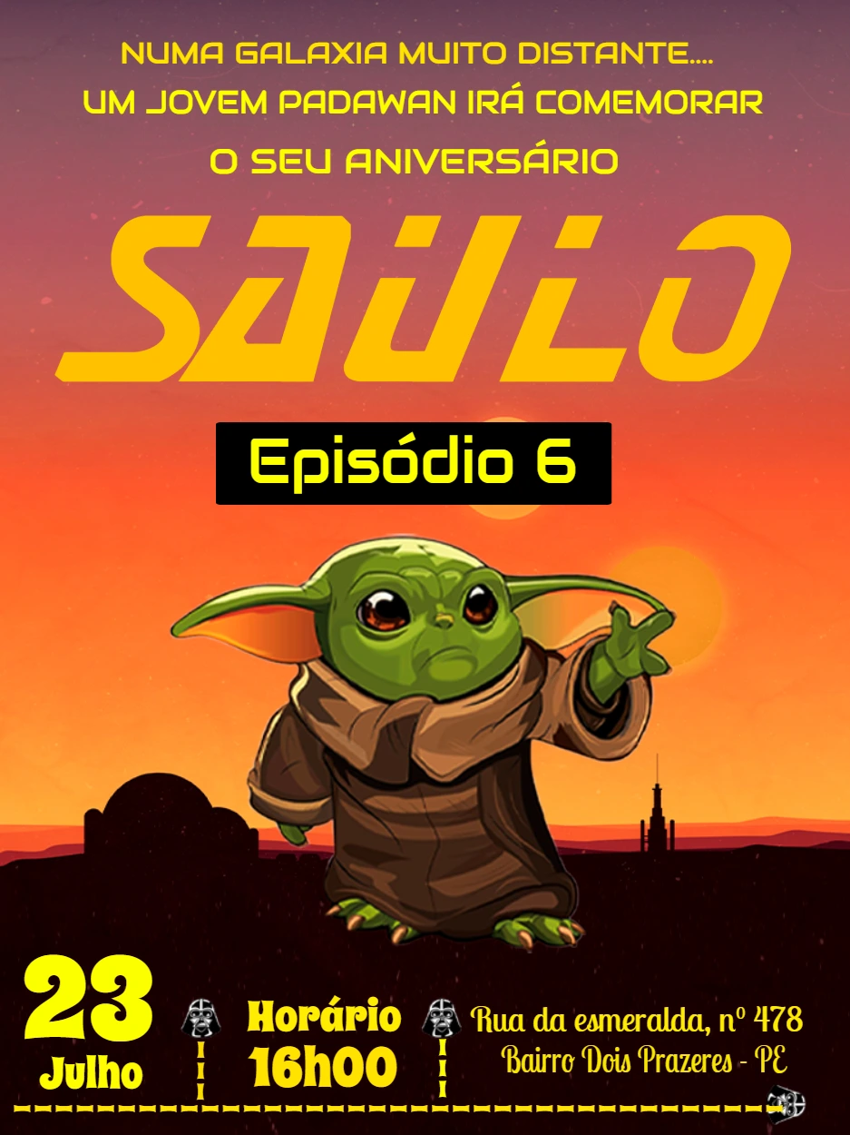 Convite Aniversário Baby Yoda Star Wars para Editar Online