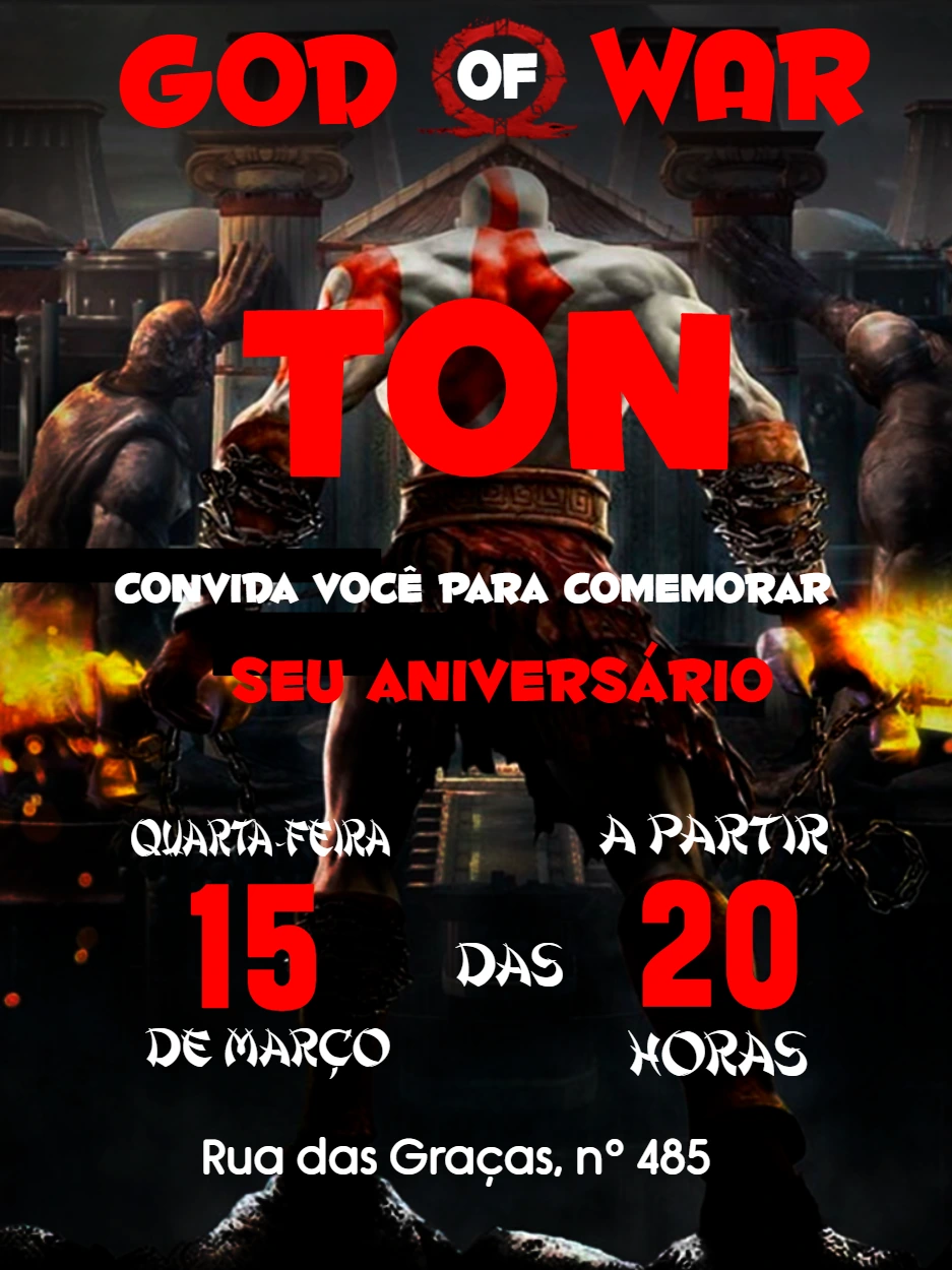 Convite Aniversário God of War para Editar Online
