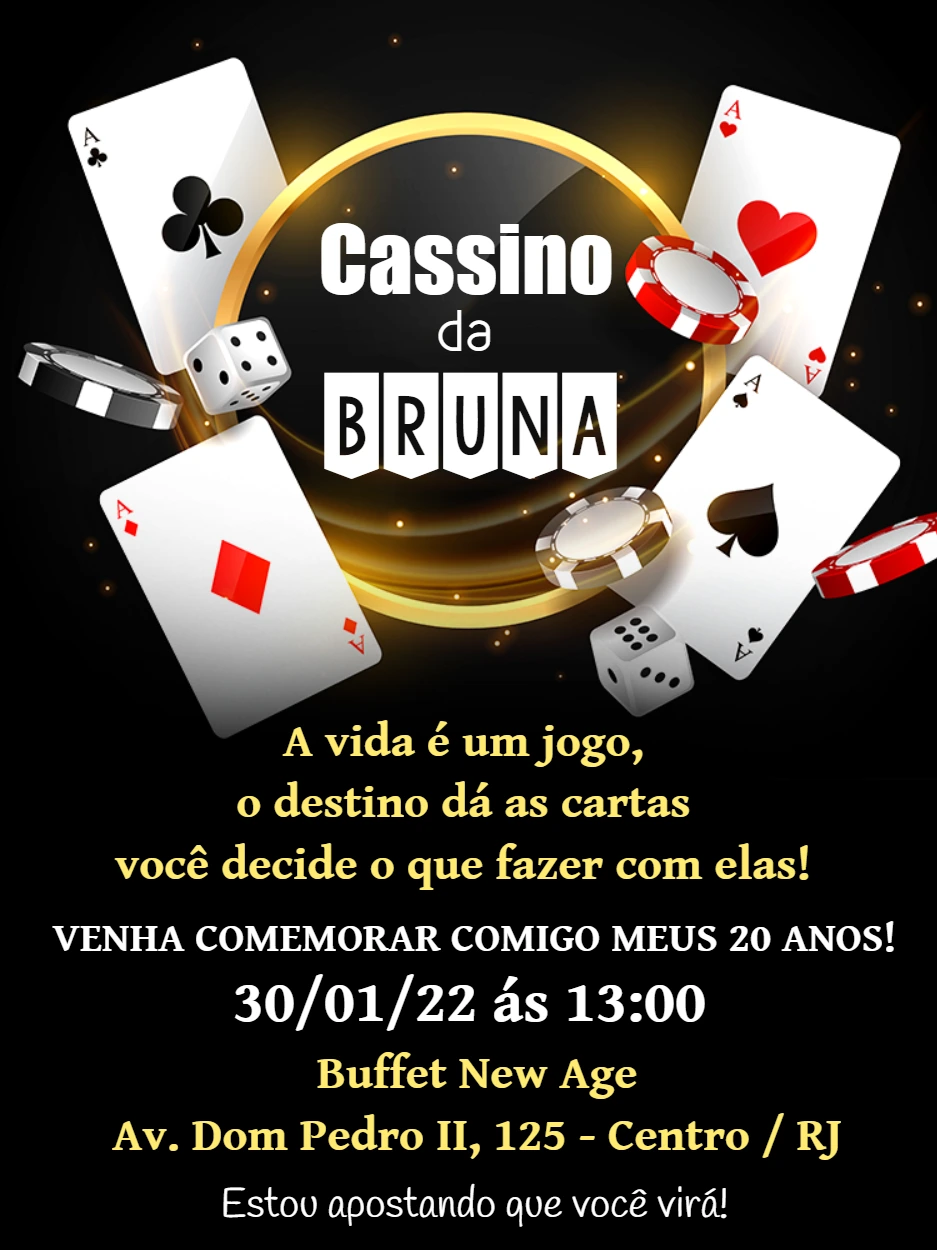 Convite de Aniversário Cassino com Cartas e Dados para Editar