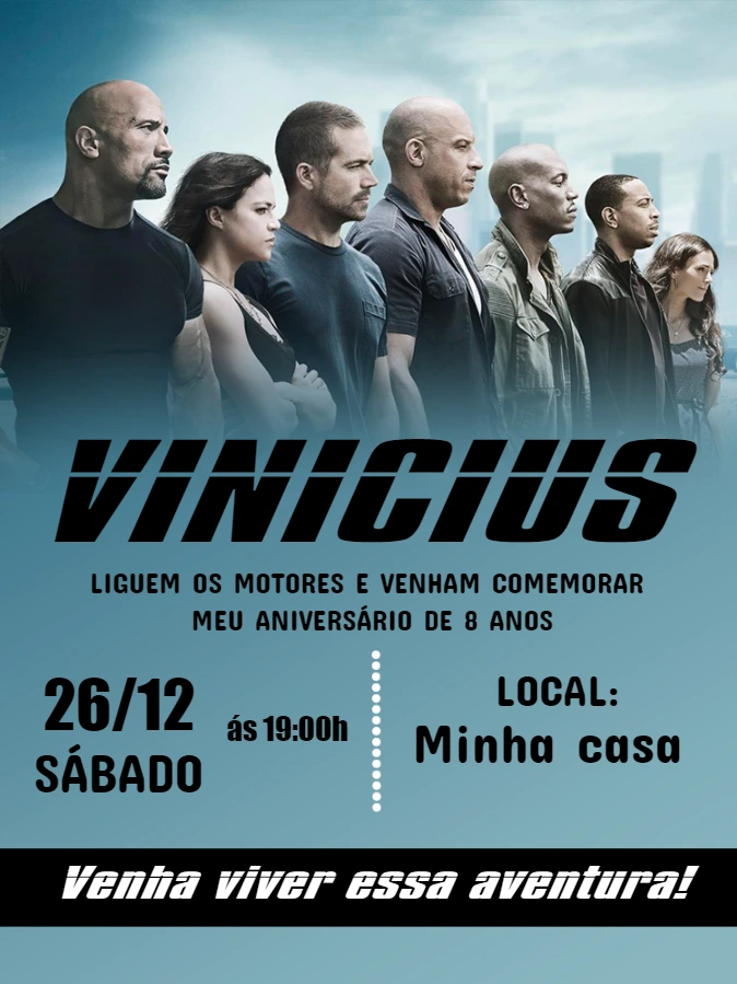 Convite de Aniversário Velozes e Furiosos para Editar Online