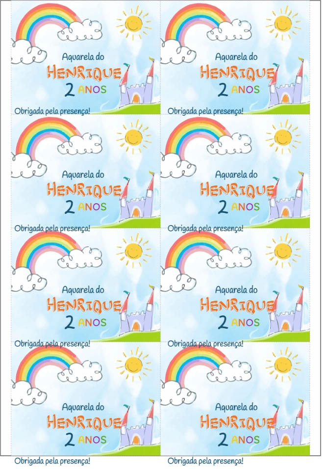Tag de Aniversário Arco-Íris e Castelo para Editar Online