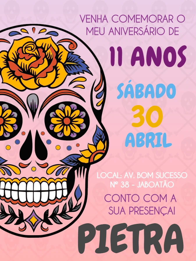 Convite de Aniversário Caveira Mexicana para Editar Online