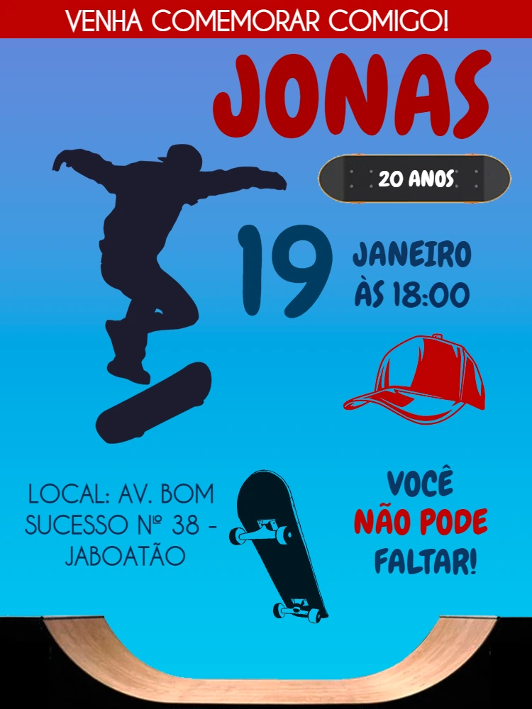 Convite de Aniversário Skate Radical para Editar Online