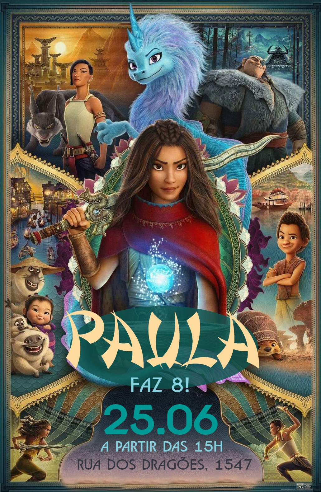 Convite de Aniversário Raya e o Último Dragão para Editar