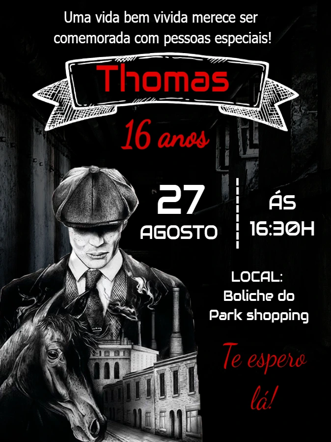 Convite de Aniversário Peaky Blinders para Editar Online