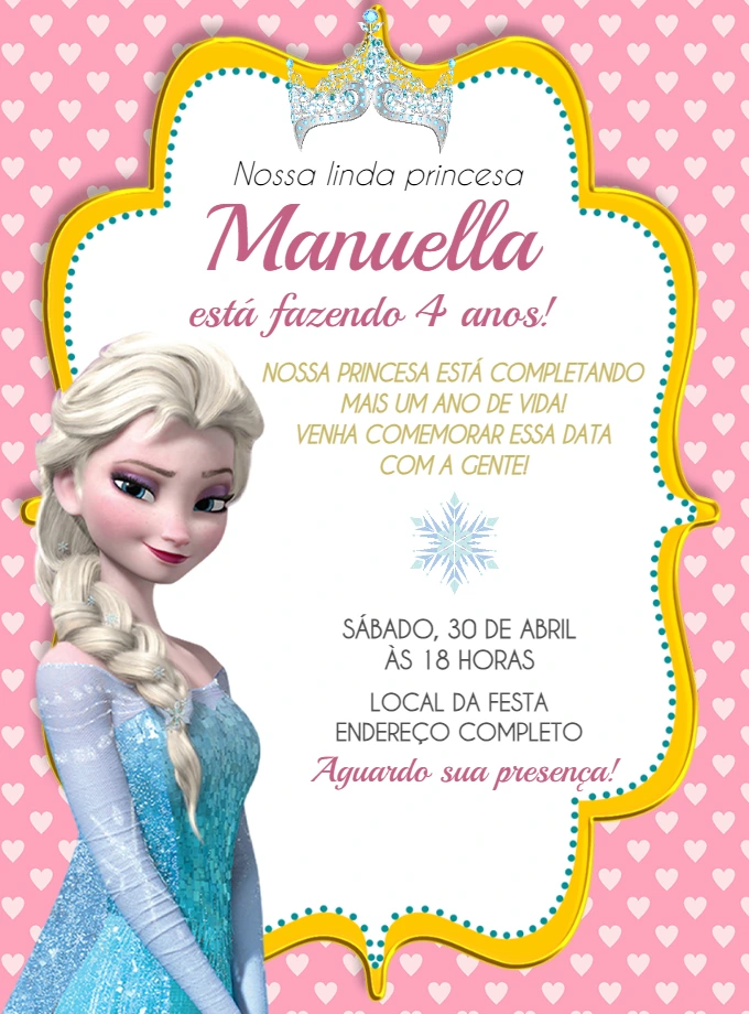 Convite de Aniversário Frozen com a Princesa Elsa para Editar