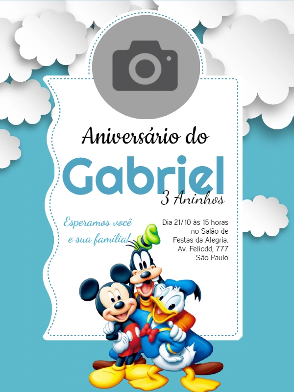 Convite de Aniversário Mickey com Foto para Editar Online