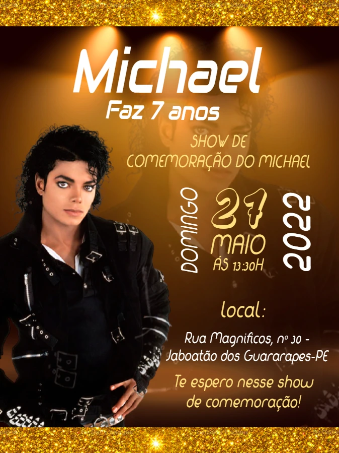 Convite de Aniversário Michael Jackson Editável Online