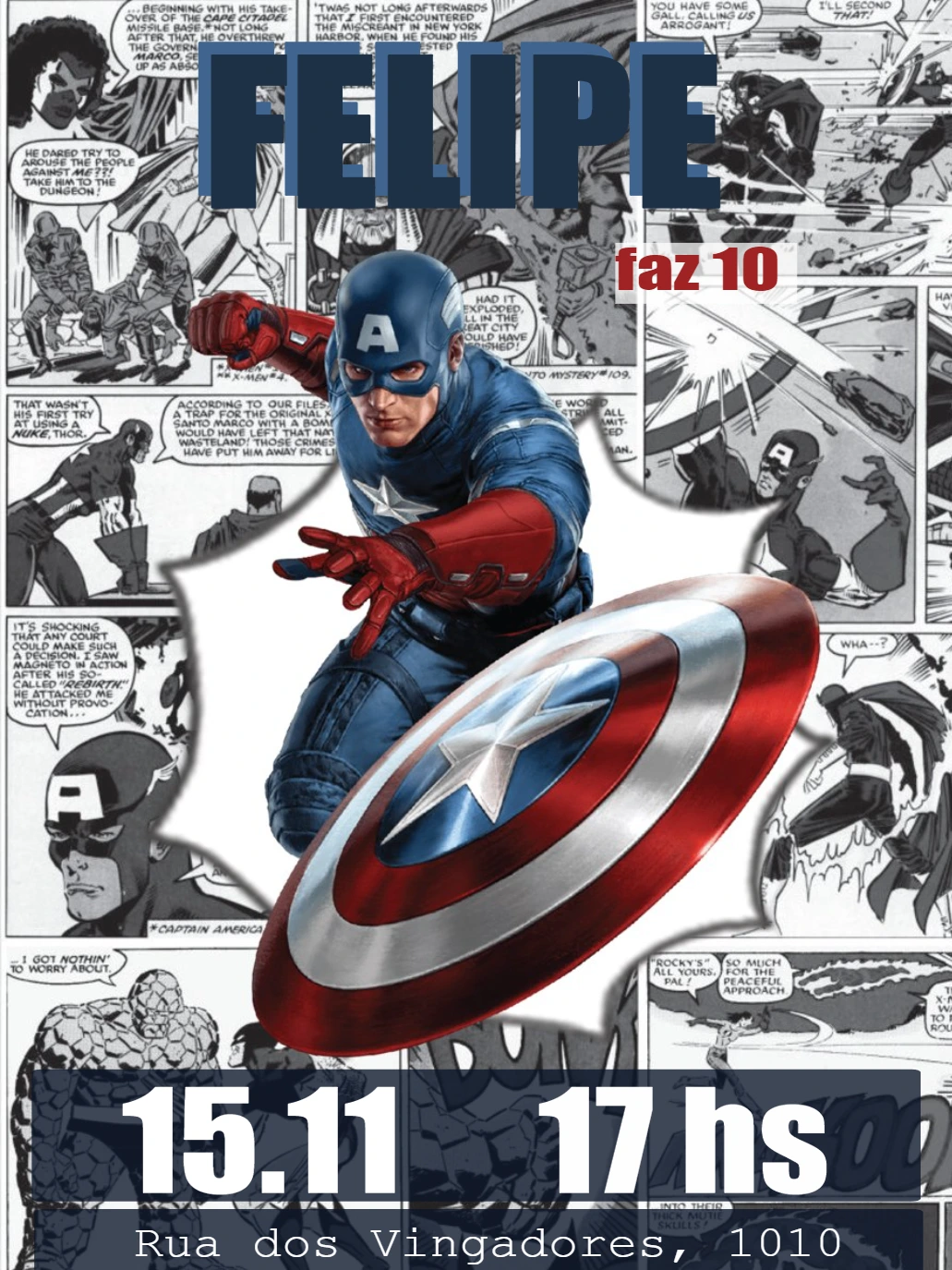 Convite Aniversário Capitão América Quadrinhos para Editar Online