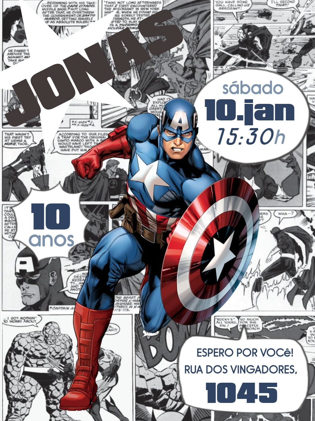 Convite Aniversário Capitão América Quadrinhos para Editar