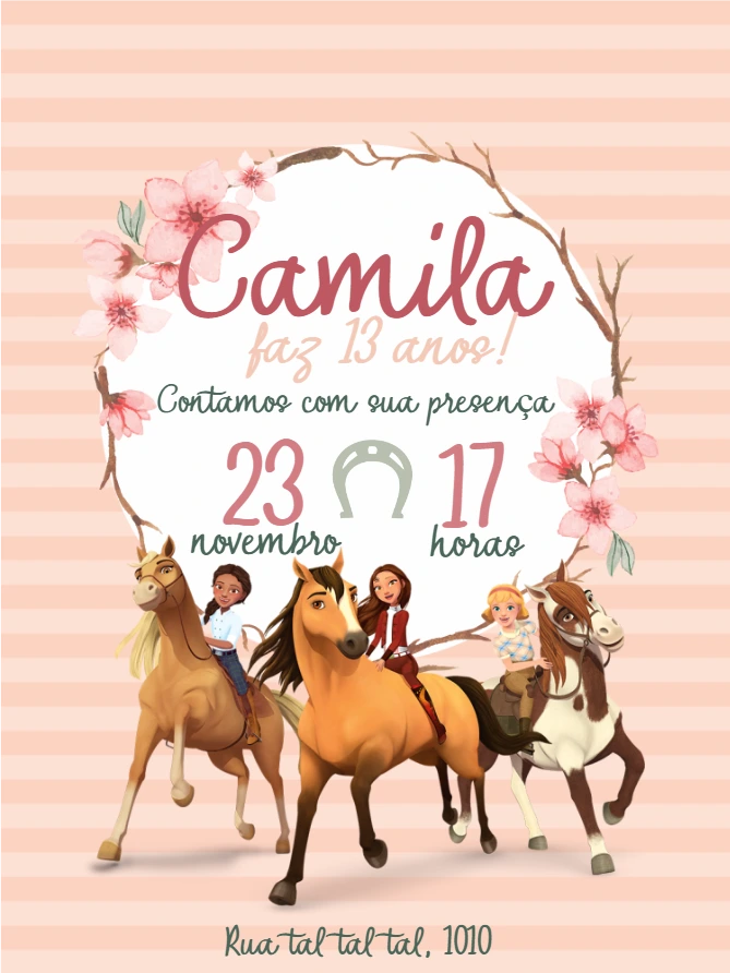 Convite Aniversário Spirit o Indomável para Editar Online