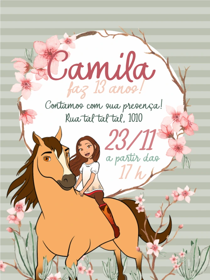 Convite Aniversário Spirit o Indomável para Editar Online