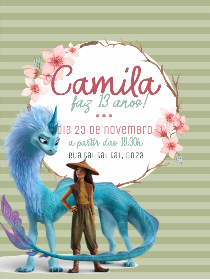 Convite Aniversário Raya e o Último Dragão para Editar Online