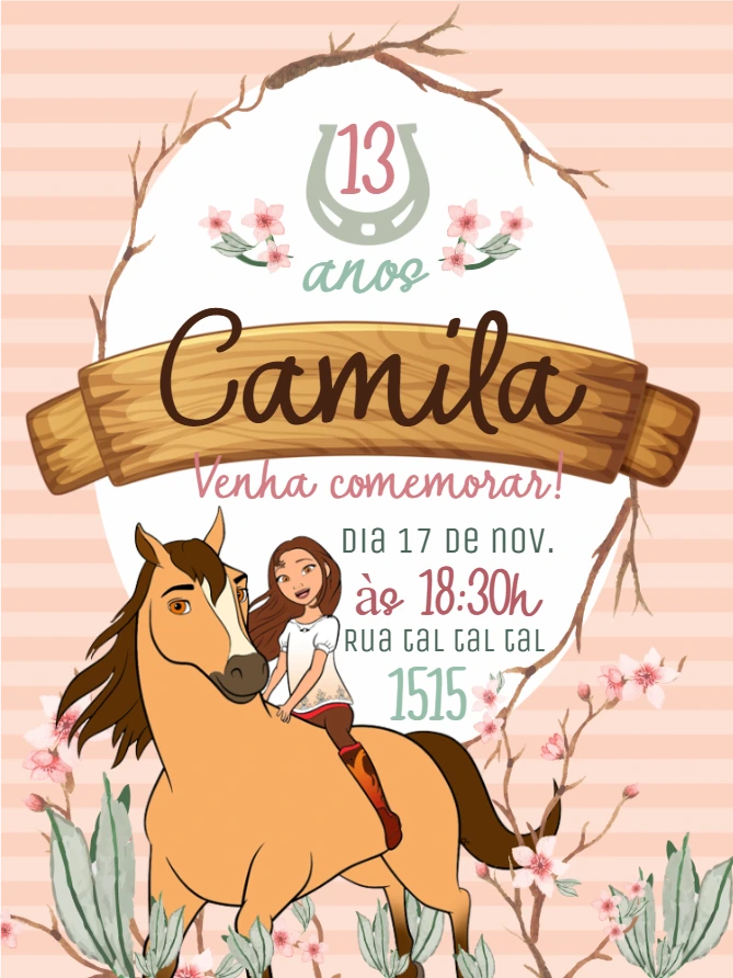 Convite de Aniversário Spirit o Indomável para Editar