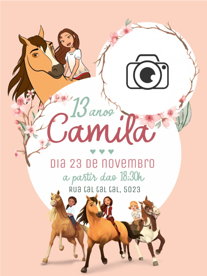 Convite Aniversário Spirit o Indomável com Foto para Editar
