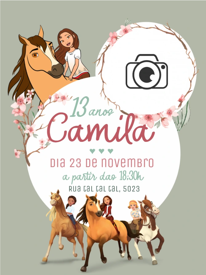 Convite de Aniversário Spirit o Indomável com Foto para Editar