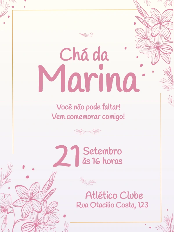 Convite Chá de Panela Floral Rosa para Editar Online