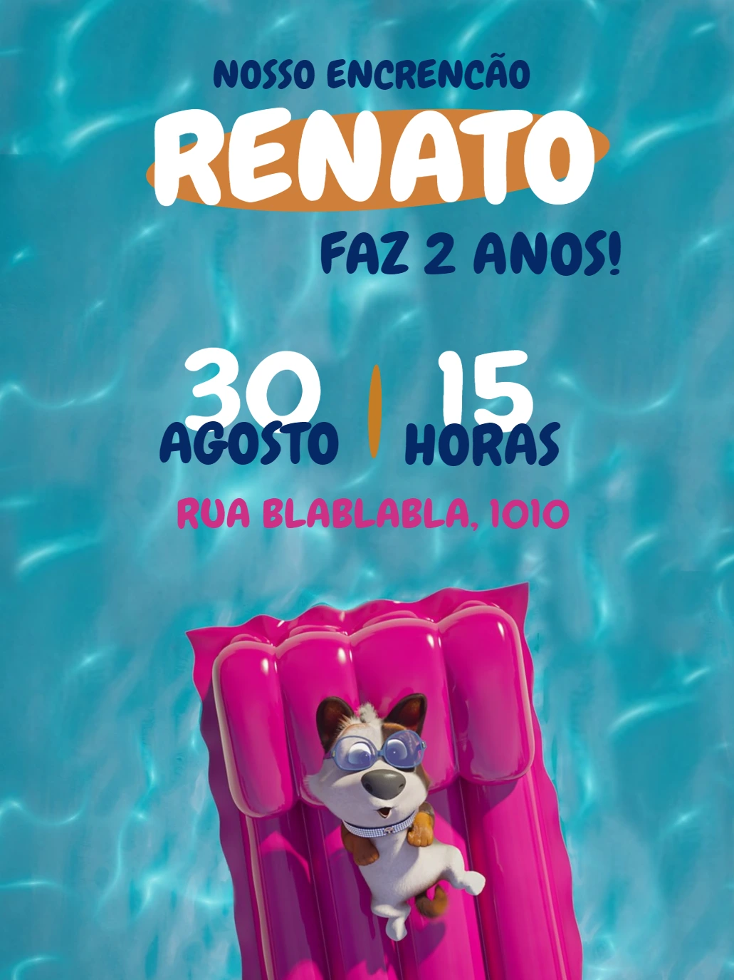 Convite Aniversário Pet: Festa na Piscina do Cachorro para Editar