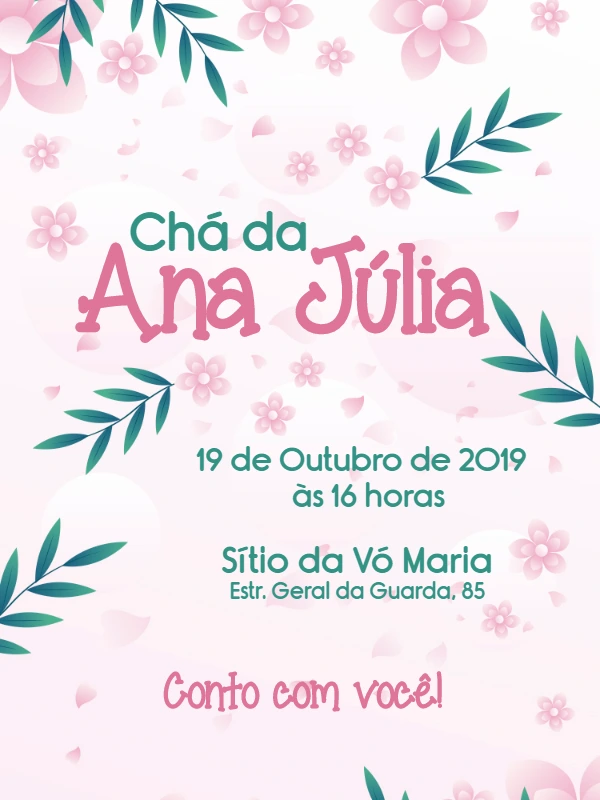 Convite Chá de Panela Floral Delicado para Editar Online