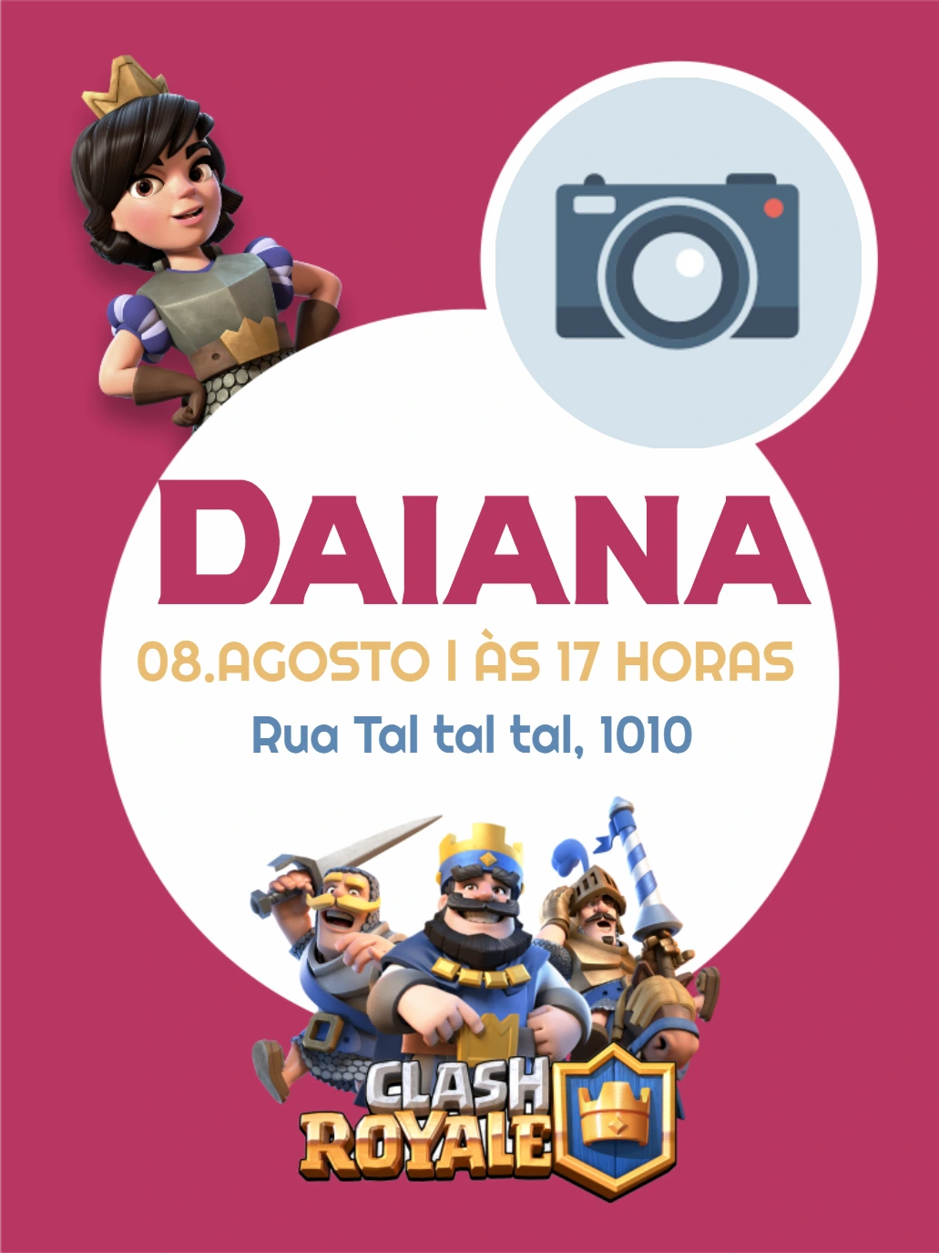 Convite Aniversário Clash Royale com Foto para Editar