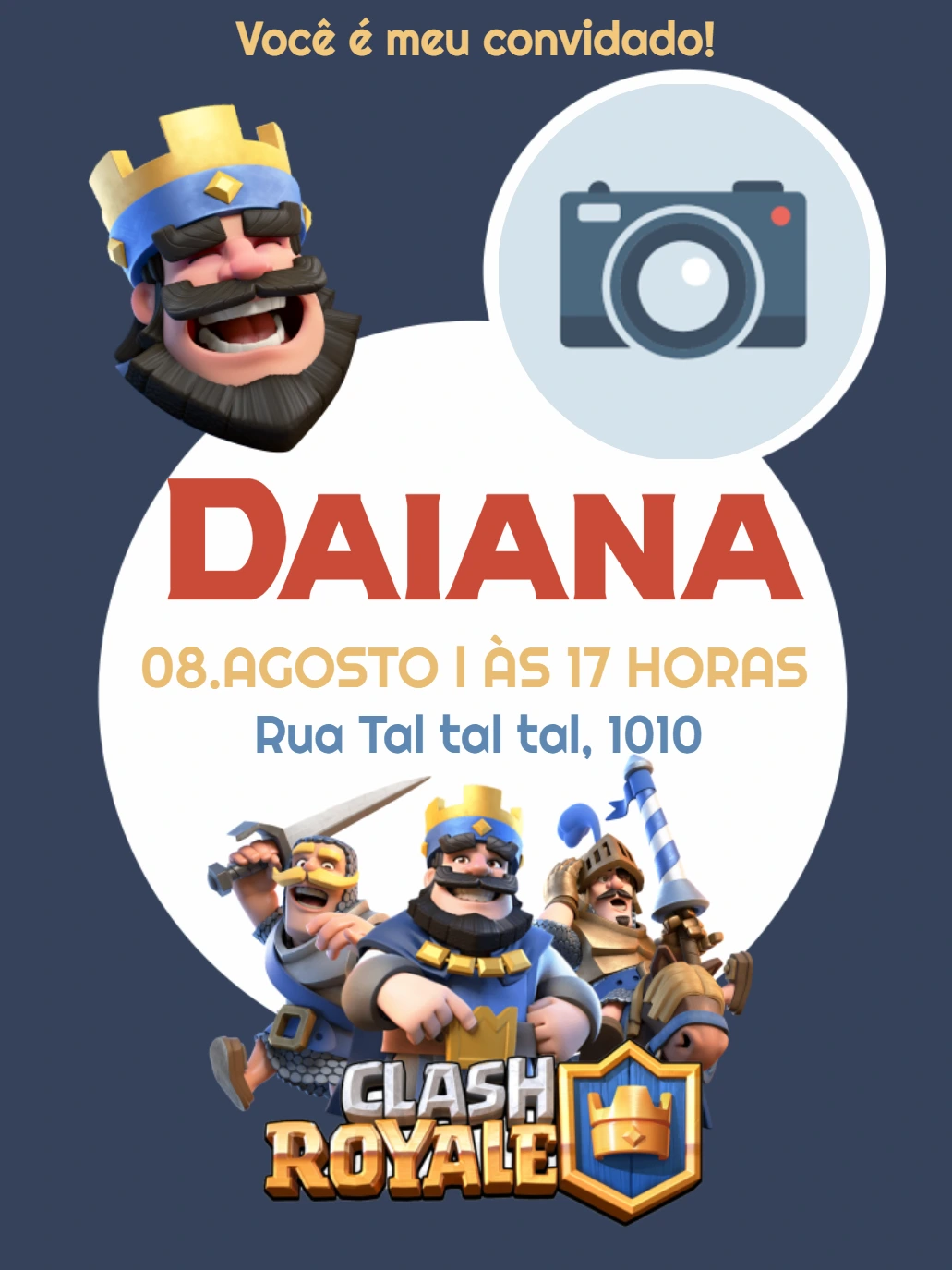 Convite Aniversário Clash Royale com Foto para Editar Online