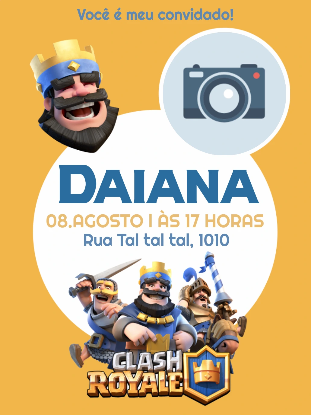 Convite Aniversário Clash Royale com Foto para Editar Online