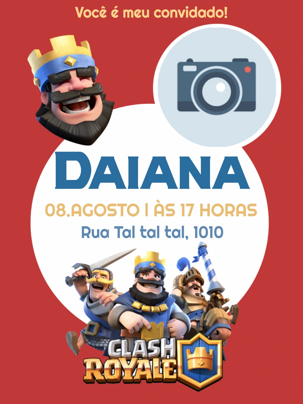 Convite Aniversário Clash Royale com Foto para Editar Online