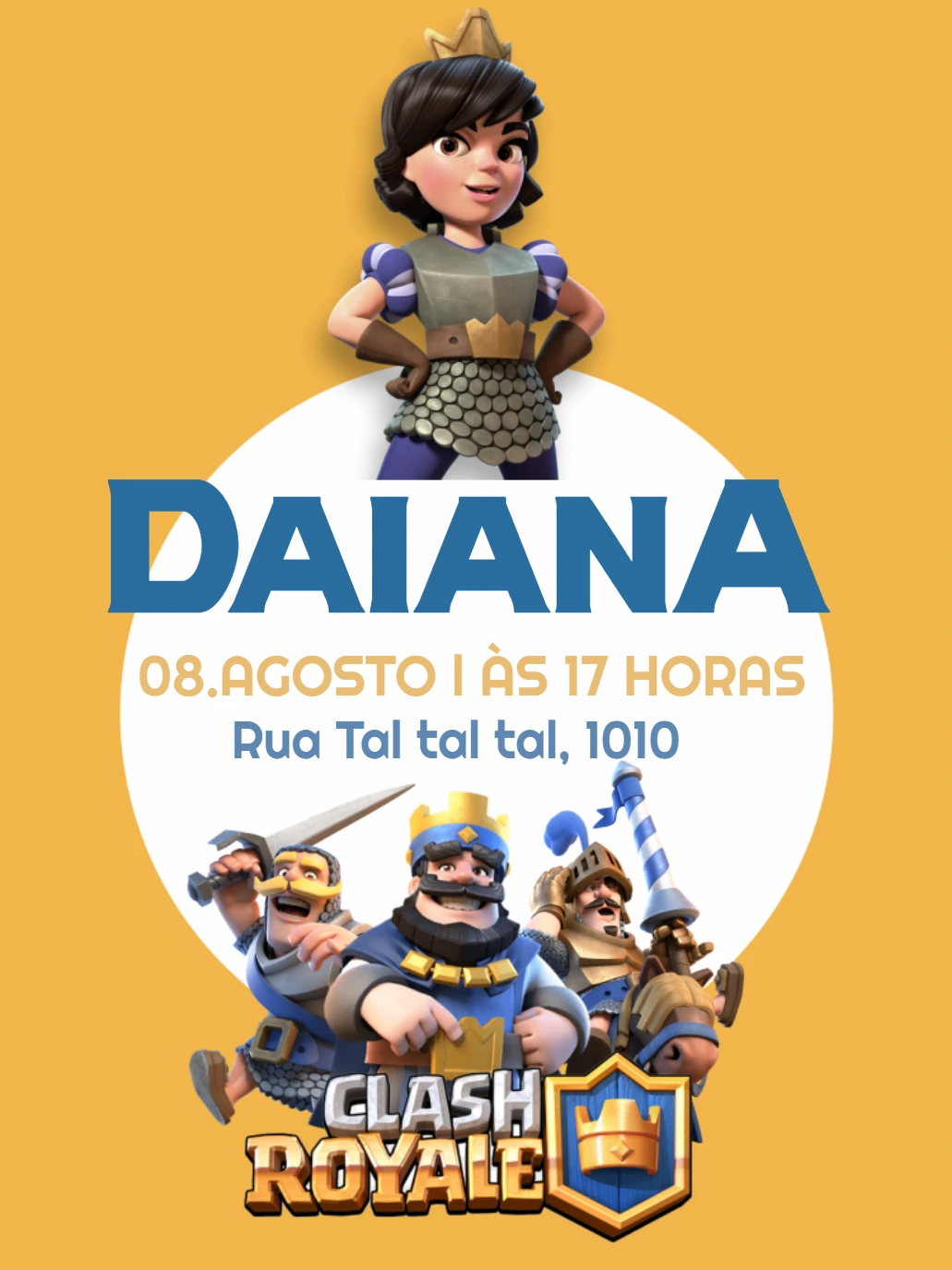 Convite Aniversário Clash Royale com Personagens para Editar
