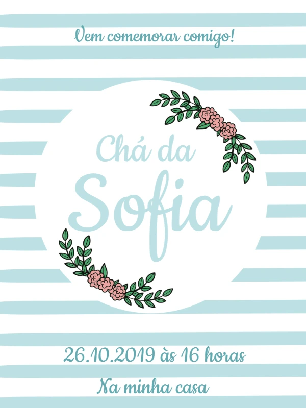 Convite Chá de Casa Nova Listrado com Flores para Editar Online