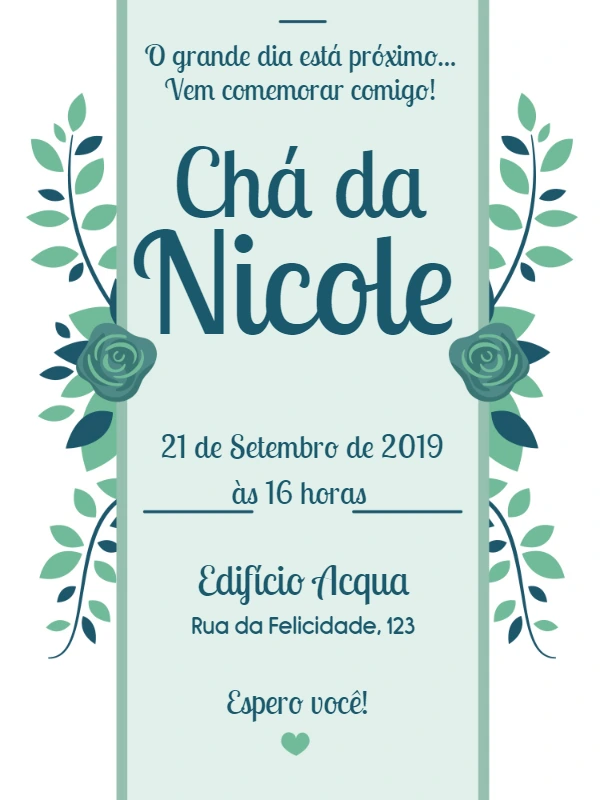 Convite Chá de Panela Floral Verde para Editar Online