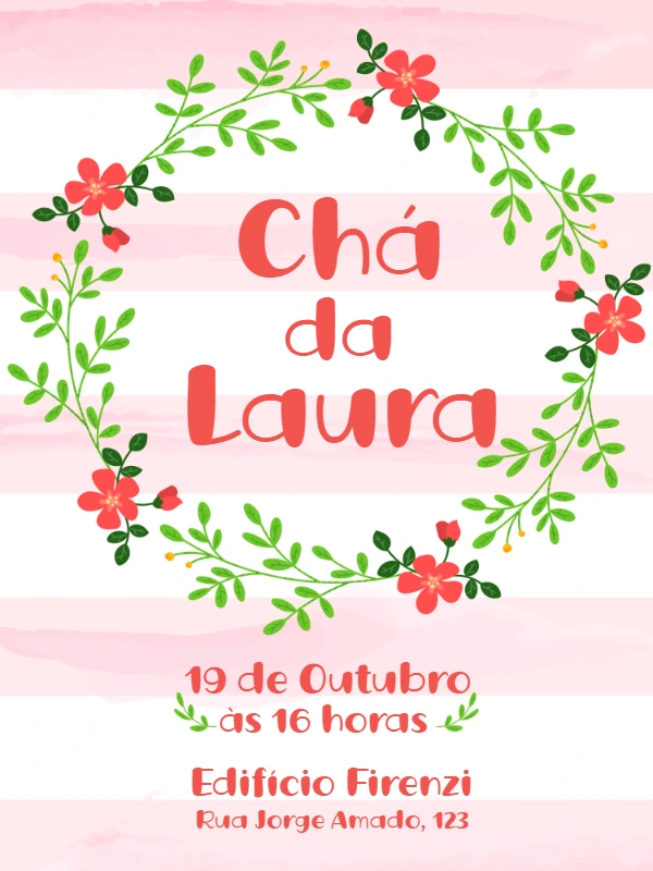 Convite Chá de Panela Floral com Guirlanda para Editar Online