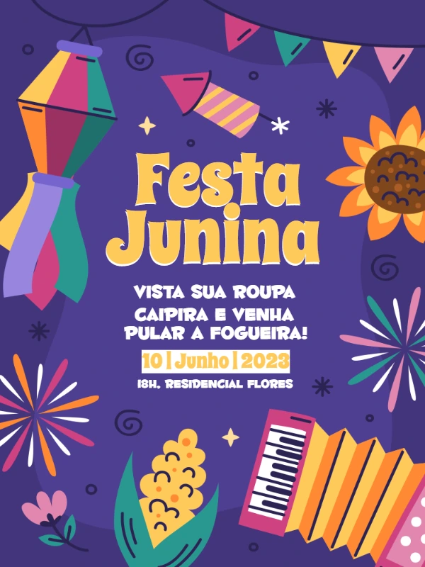 Convite Aniversário Festa Junina Ilustrado para Editar Online