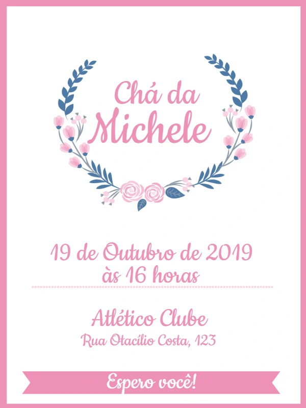 Convite Chá de Panela Floral Delicado para Editar Online