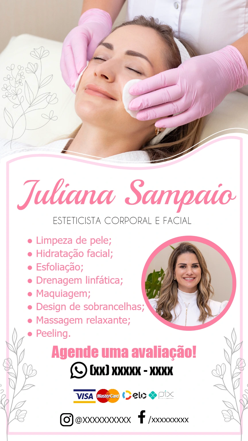 Cartão de Visita Digital para Esteticista: Edite Online