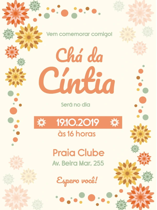 Convite Chá de Panela Floral para Editar e Enviar Online