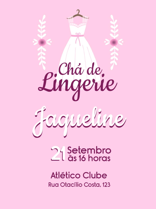 Convite Chá de Lingerie Delicado com Flores para Editar Online