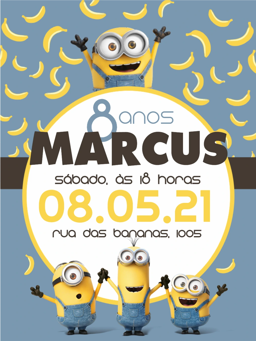Convite de Aniversário Minions com Personagens para Editar