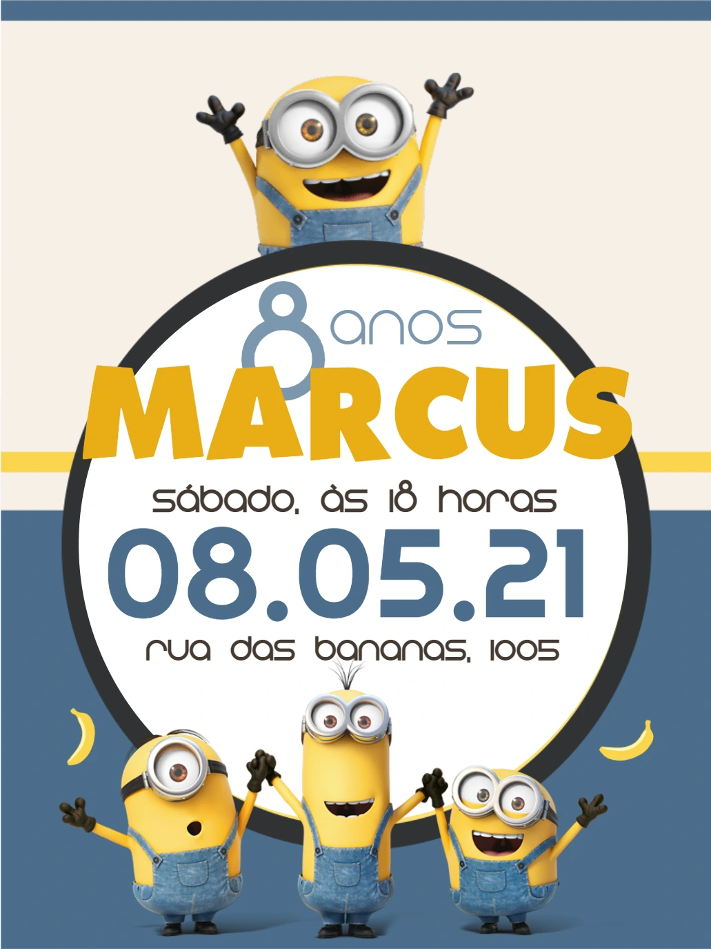 Convite Aniversário Minions Divertido para Editar e Imprimir