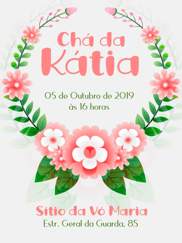 Convite Chá de Panela Floral Delicado para Editar Online