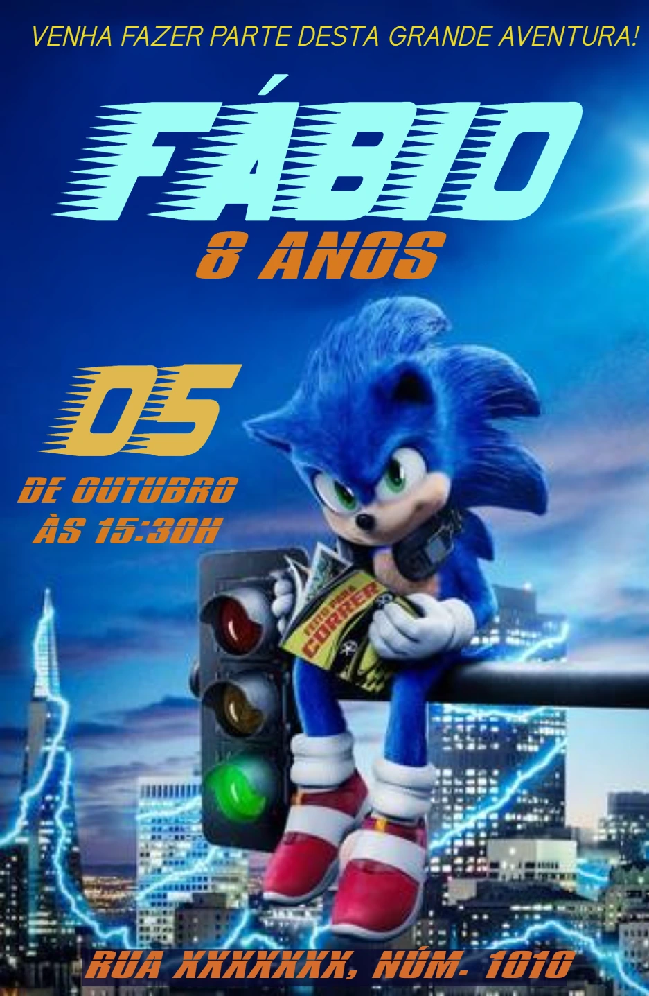 Convite de Aniversário Sonic Editável Online para Imprimir