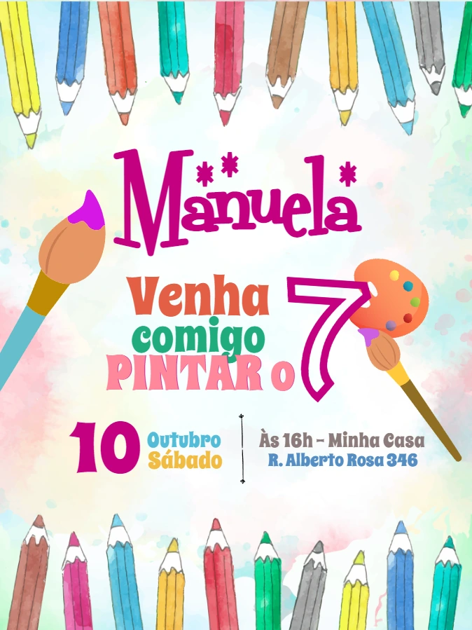Convite Aniversário Pintando o 7 Editável Online