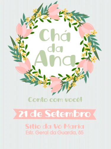 Convite Chá de Panela Floral com Guirlanda para Editar Online