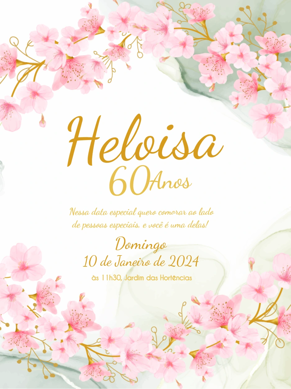 Convite Aniversário Feminino Floral Cerejeira para Editar