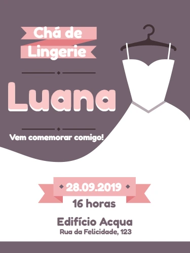 Convite Chá de Lingerie com Vestido para Editar Online